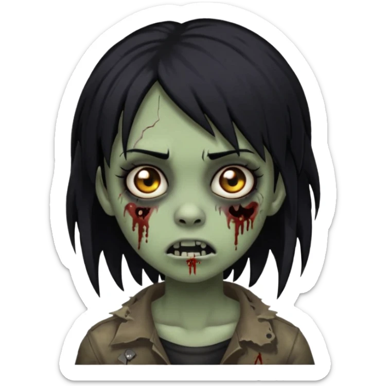 Girl, zombie, black hair, medium long, emo, shaggy, dark, spooky, creepy expression sticker