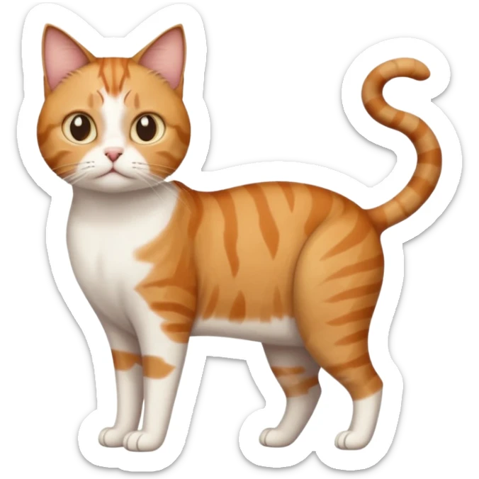 full body white, ginger and brown tabby calicio cat with skinny head and fat body with an anxious face sticker