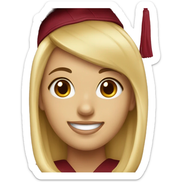 Blonde girl smiling wearing university of Chicago Loyola grad cap sticker