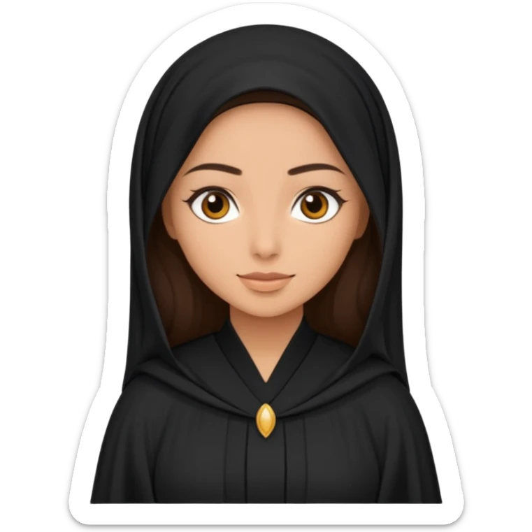 create an emoji of a girl wearing a shayla (شيله) and abaya, brunette girl (her hair shows ofc it is not a hijab) like more of a khaleeji shayla sticker