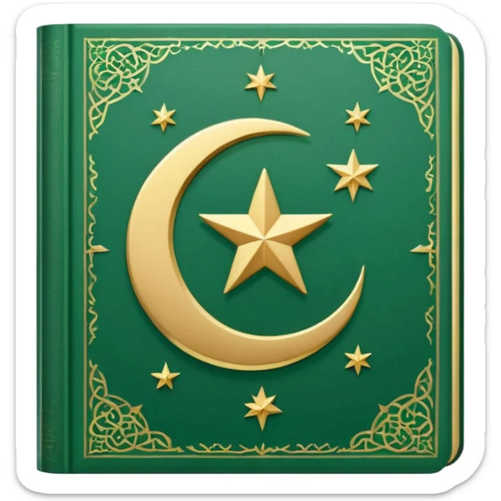 Closed Quran with the Islamic Symbol on it (moon and star) green from left to right sticker