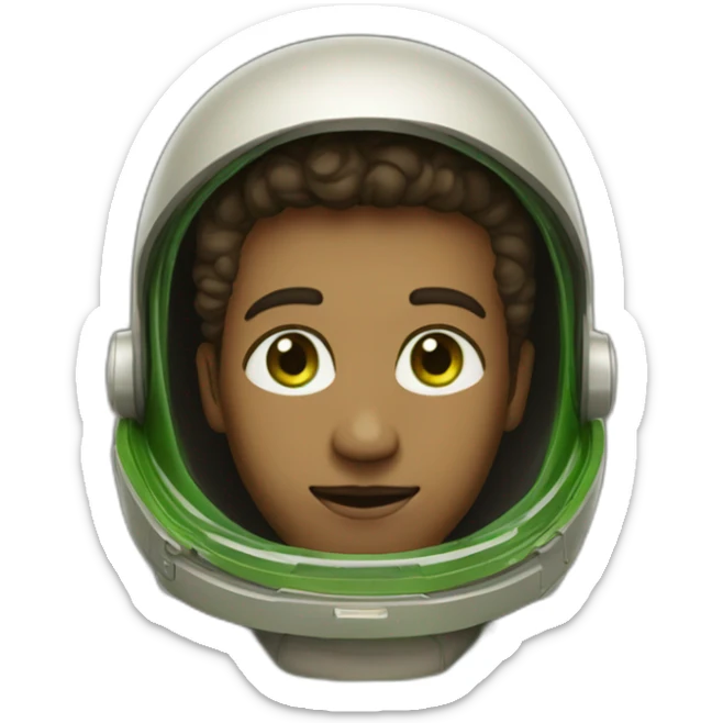 the man is a star with big green eyes. Dressed in a khaki spacesuit with gold accents sticker