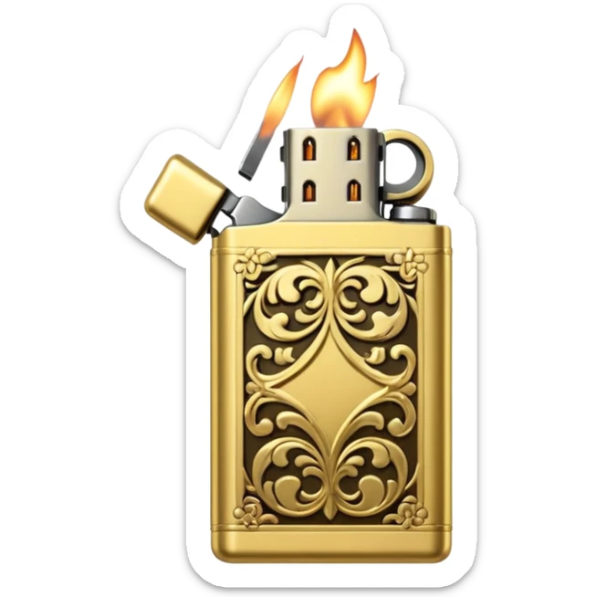 Vintage gold lighter from the Lighter and Princess drama, cinematic lighting, hyper-realistic sticker