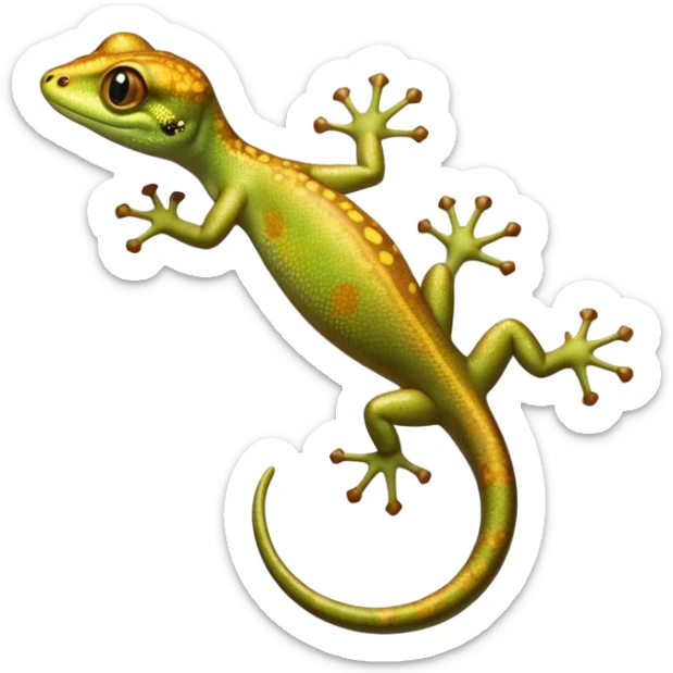 cinematic-gecko-realistic-full-body-climbing-emoji,-tiny-agile-frame-sticking-to-a-glass-surface-with-specialized-toes,-smooth-speckled-skin-in-rich-earthy-tones,-large-glistening-eyes-wide-and-watchful,-delicate-curved-tail-balancing sticker