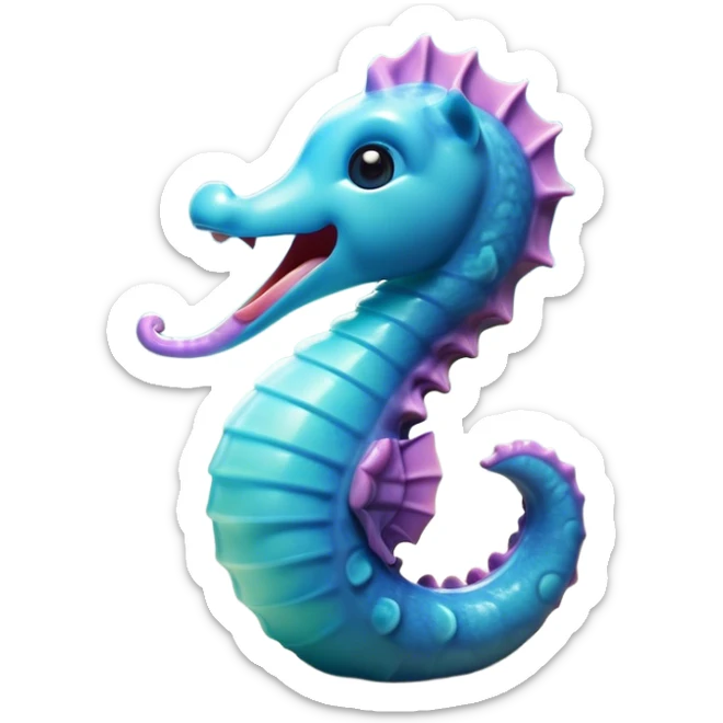 Cinematic Cute Yawning Sea Horse Portrait Emoji, Head tilted slightly with a dramatic, wide-open yawn, showcasing a petite, elegantly curved seahorse with a softly drooping tail and sleepy, half-closed eyes, Simplified yet irresistibly adorable features, highly detailed, glowing with a soft, cozy aquatic glow, high shine, relaxed yet expressive, stylized with a dash of whimsical marine charm, soft glowing outline, capturing the essence of a drowsy yet affectionate seahorse that appears ready to stretch out for a nap! sticker