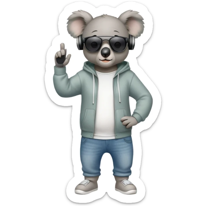 anthropomorphised koala full body wearing a hoodie and jeans dark sunglasses headphones different pose sticker