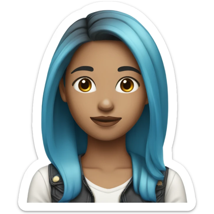 girl with dark blond roots and blue hair along the length (ombre) sticker