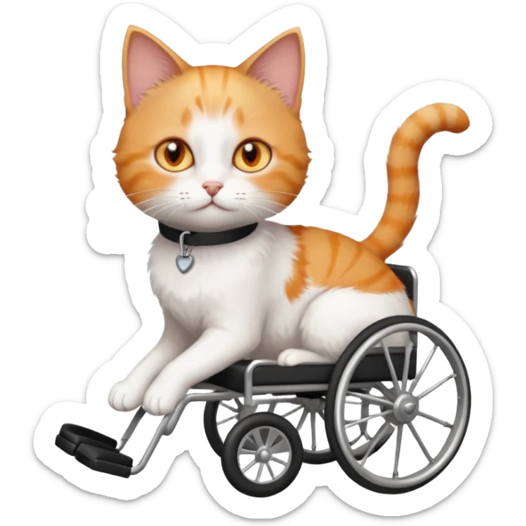 full body small short hair ginger and white cat with orange eyes walking in a wheelchair for cats sticker
