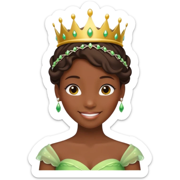 tạo cho tôi emoji công chúa tianna mặt thon da đen xinh và gần giống trong phim nhất sticker