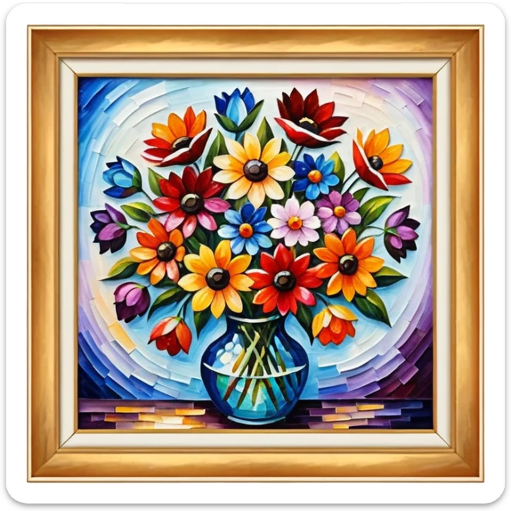picture frame with painting of flowers, Vibrant colors, Afremov style sticker