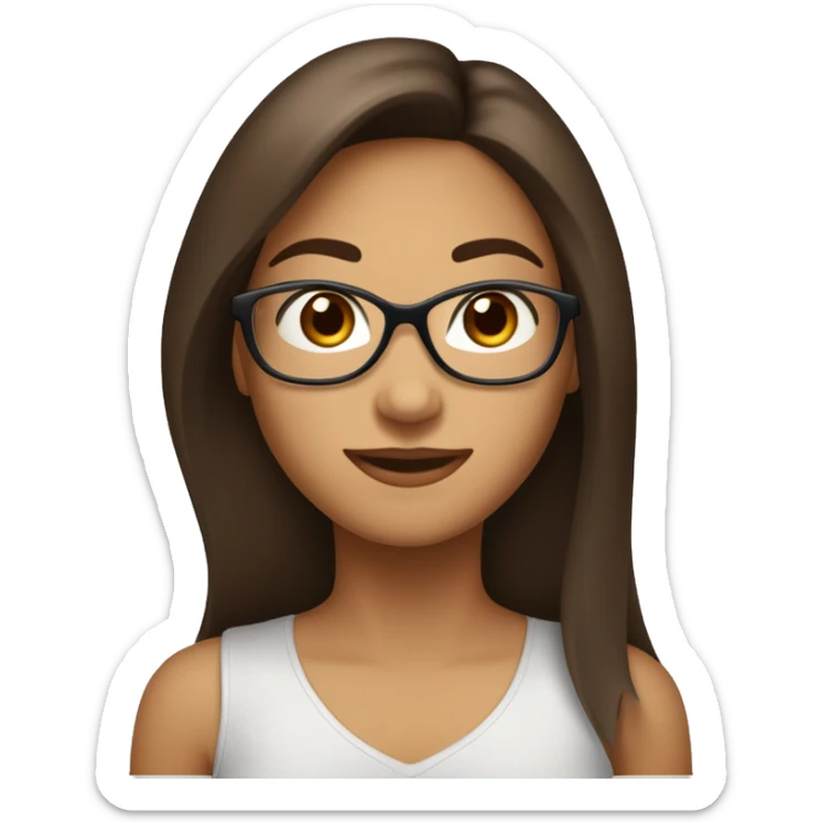 fille brune au yeux marron légèrement en amande cheveux long et lisse et des grande lunette sticker