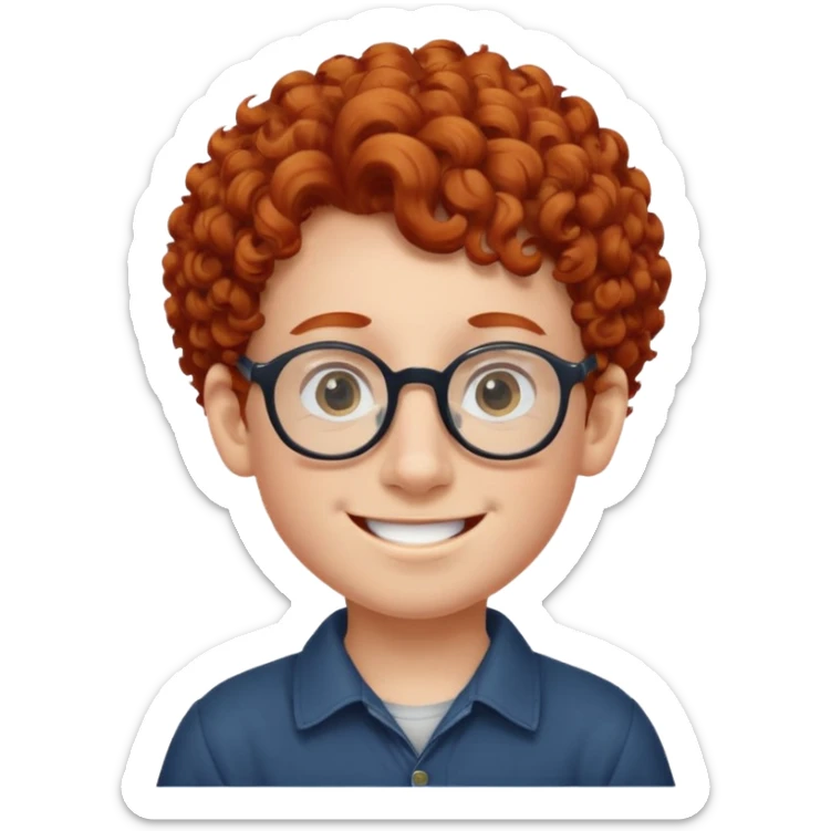 redhead kid with unique face features and very curly hair kid boy happy and big glassess and big nose sticker