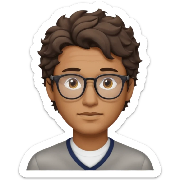 Could you draw me a man with wavy hair, low fade style, glasses, brown eyes, sharp facial features, and a masculine look? sticker