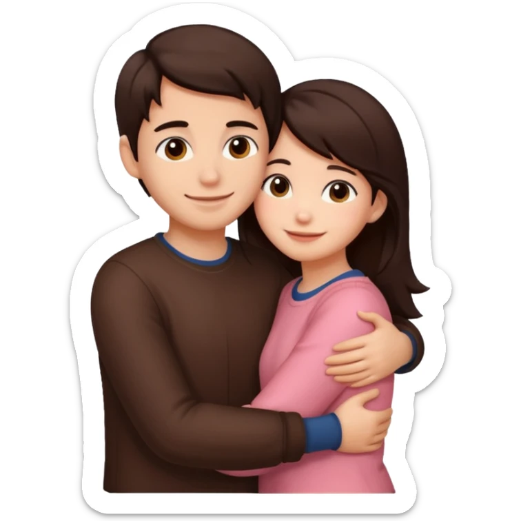 Girl and boy couple Both peach skin and darkish brown hair hugging emoji dont make them look forward sticker