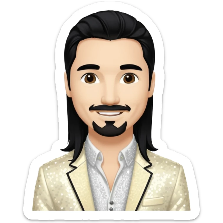 Kevin Richardson from Backstreet Boys with long black hair, ivory sequin outfit sticker