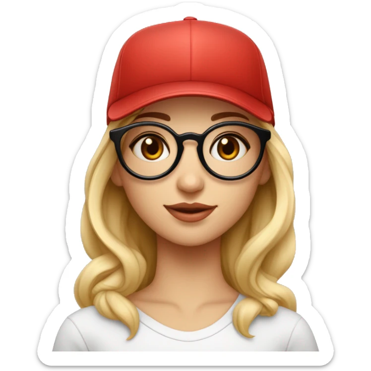 Une fille avec une casquette rouge et une paire de lunette ronde, elle a les yeux plus petit que la norme et elle est mignonne, elle a la peau blanche  sticker