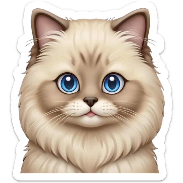 cinematic-adorable-fluffy-brown-seal-ragdoll-cat-portrait-emoji,-head-tilted-cutely-with-big,-sparkling-blue-eyes,-soft-brown-seal-colored-fur-with-darker-points-on-the-ears,-face,-and-paws,-simplified-yet-irresistibly-adorable-features, sticker