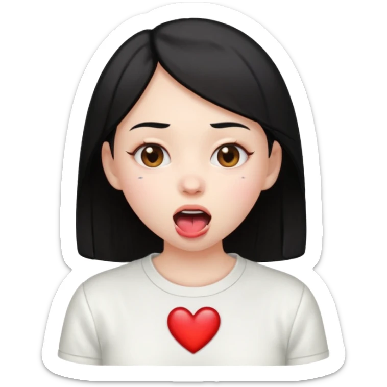 Heart-eyes emoji with a heart next to it and drooling
Black-haired girl, loves white sticker