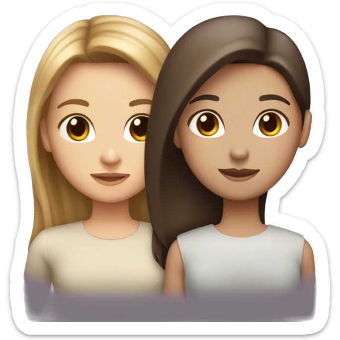 girl with light brown straight hair with  a girl with dark brown hair sticker