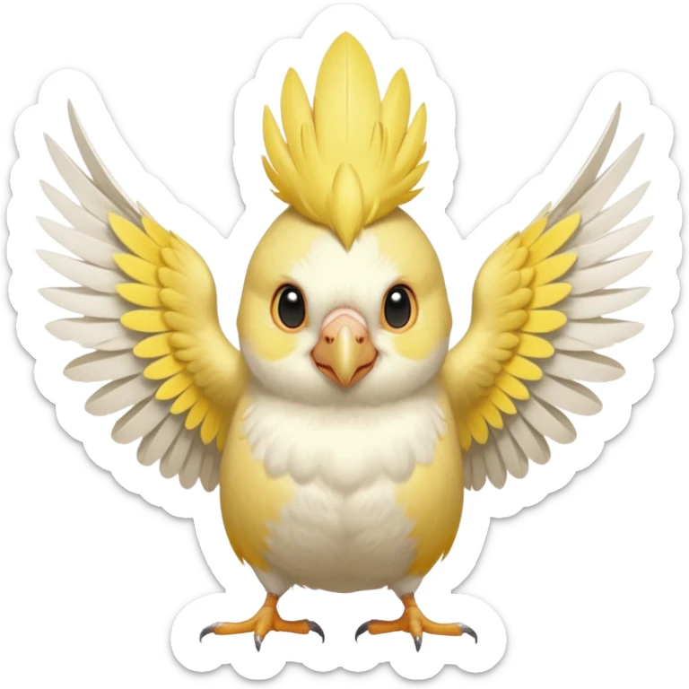 lutino cockatiel emoji, wings slightly open, yellow and white feathers, playful expression sticker