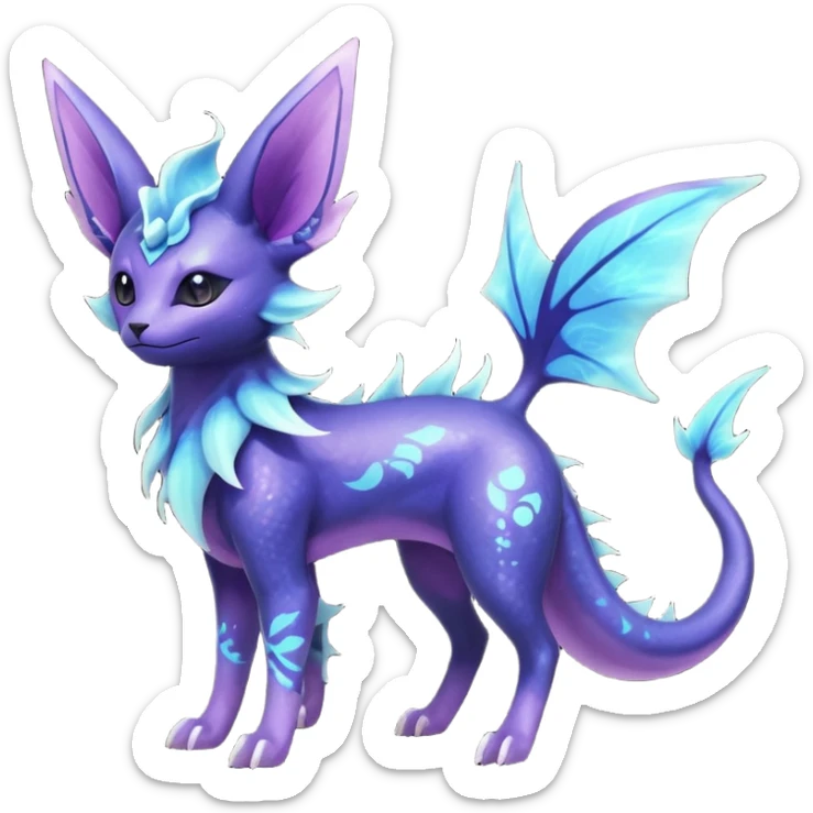 Rare realistic purple indigo violet nebulae shiny sparkly dark-neon glowing bioluminescent edgy badass epic pretty beautiful handsome gorgeous aesthetic colorful vibrant Vernid-Trico-Vaporeon-Espeon-species-Fakemon-creature by LiLaiRa, 4 legs, 1 tail, random markings, (full body) sticker