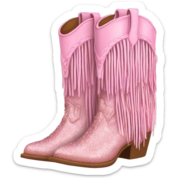 Realistic pastel pink fashion cowgirl boots with sparkly shiny glitter fringe on them. sticker