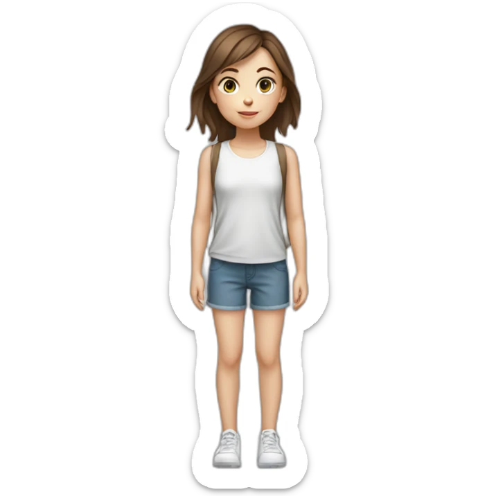young girl with brown hair5 and white skin full length sticker
