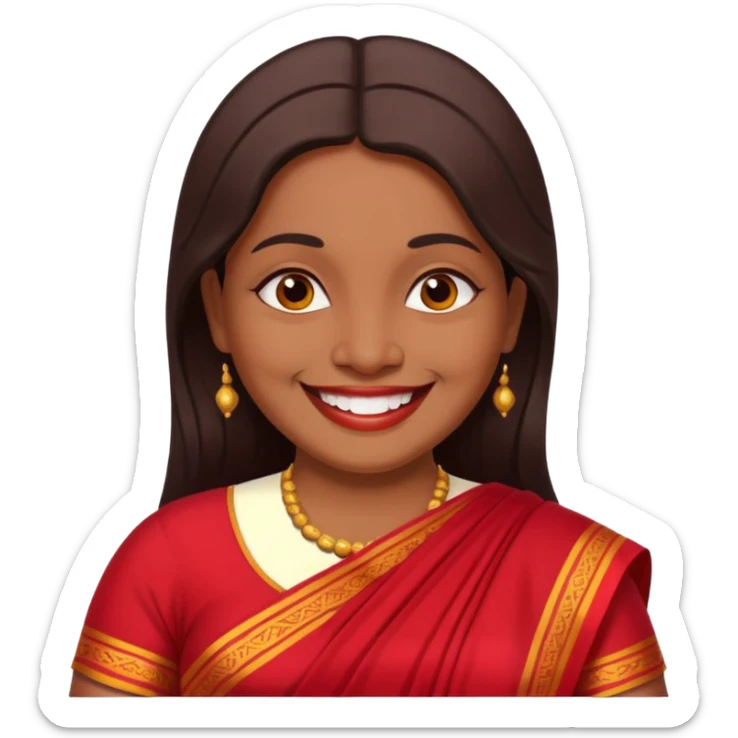40 yr old chubby sri lankan woman, dark skin, straight brown hair, big smile, white teeth sticker