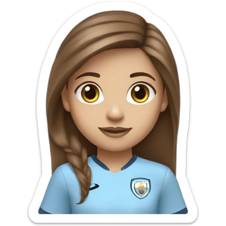 girl with brown hair and eyes wearing Manchester City football shirt sticker