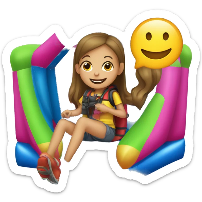 girl on walkie talkie sitting in bouncy house sticker