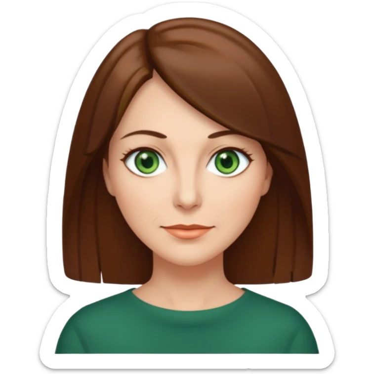 middle age woman with green eyes and shoulder length straight brown hair sticker