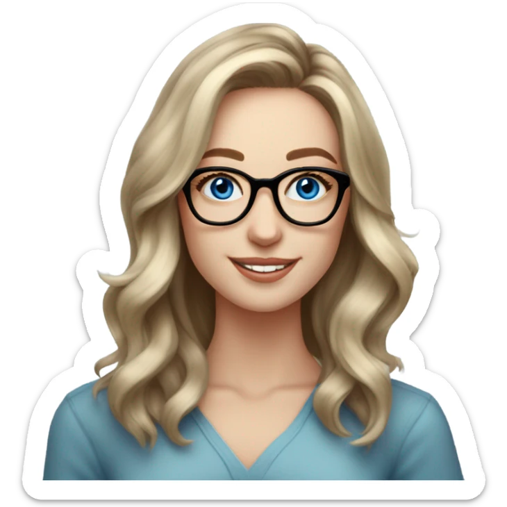 Shoulder length Balayage pale photogenic woman with glasses and blue eyes happy  sticker