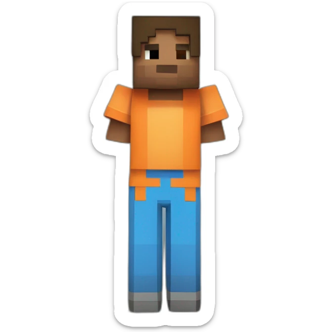 Un personnage Minecraft portant un T-shirt orange et une salopette bleue sticker