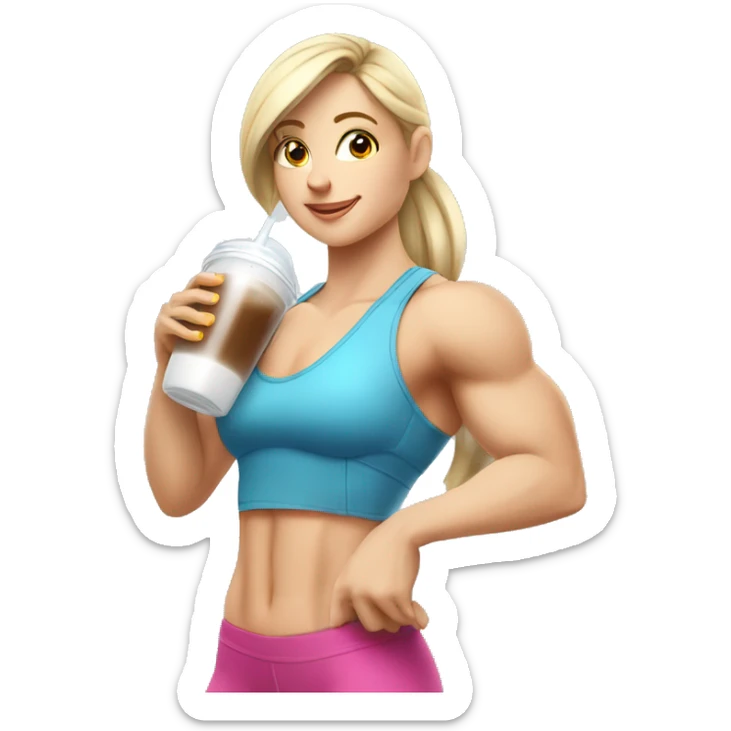 caucasian white muscled girl drinking a protein shake, goes to the gym everyday and works in tech sticker