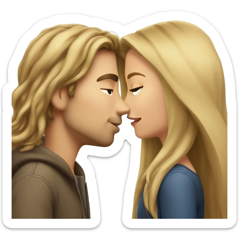 Brown haired girl kisses long hair dirty blond haired guy sticker