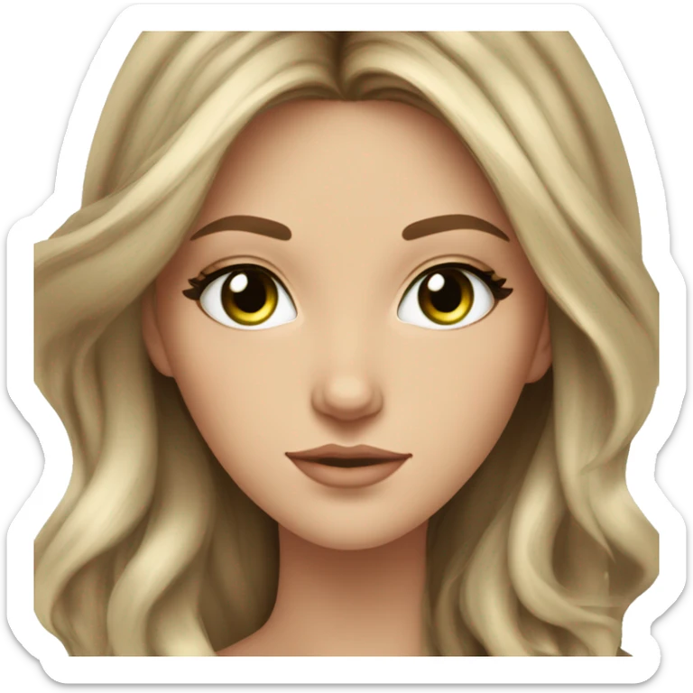 White girl green eyes with long voluminous brown hair with blonde highlights balayage sticker