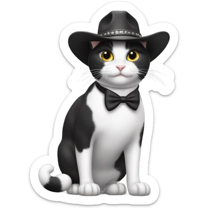 Tuxedo cat in cow boy outfit riding a white and gray cat  sticker