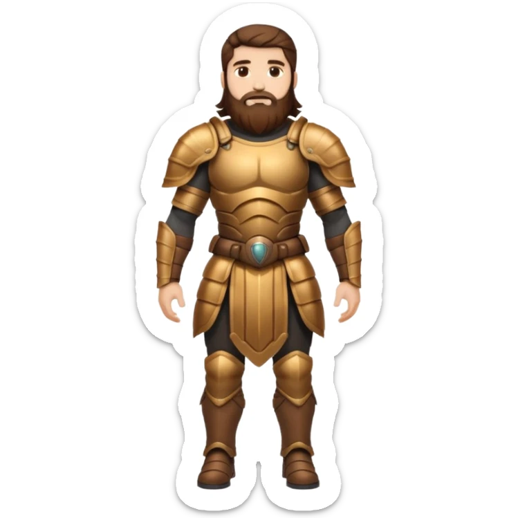 full body man long brown hair brown eyes medium beard white skin muscular build beetle shell armor sticker