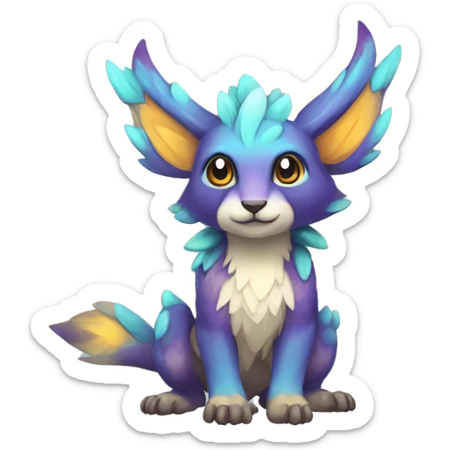 Cute cool colorful fantasy animal hybrid Fakemon full body sticker