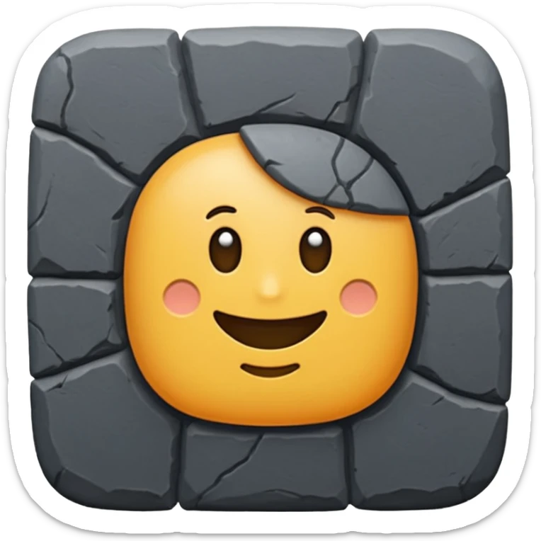 Emoji-style icon of a dark gray Roman sanpietrino cobblestone, minimal, rounded, cute, and readable at small size. sticker