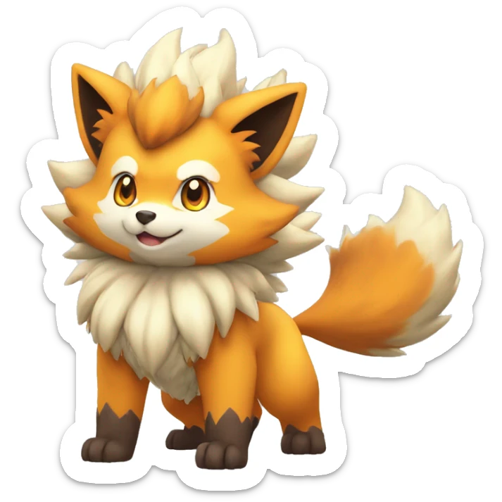 Colorful Shiny Kawaii Cute Arcanine—Vulpix-Fakémon-Pokémon full body sticker