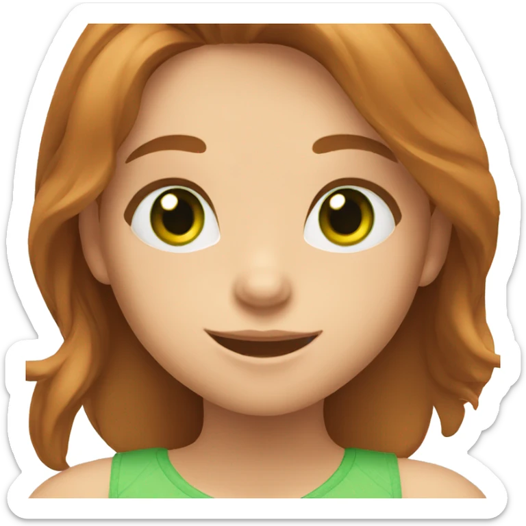 Girl masha with chestnut hair and green eyes smiles sticker