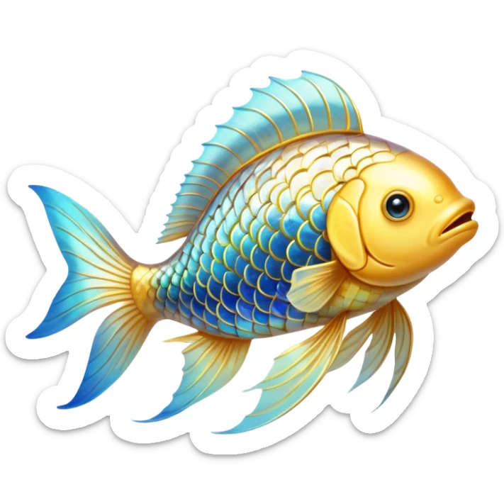 Shimmering golden fish transforming into an omega-3 symbol as it swims toward a luminous brain. Radiant neural pathways extend from the brain, meeting the flowing golden energy from the fish. All elements emit a soft ethereal glow with subtle blue undertones. sticker