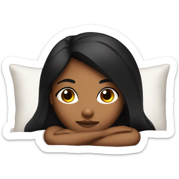 Brown skin girl with straight black hair in bed sticker