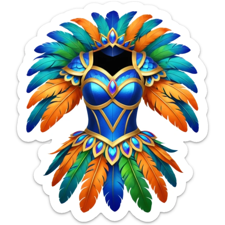 carnival mas costume, blue, green and orange preferably, full costume feathers at the back  sticker