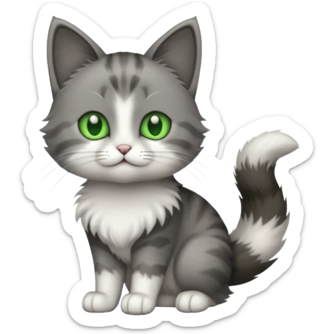 full body small short hair dark grey and white cat with green eyes sticker
