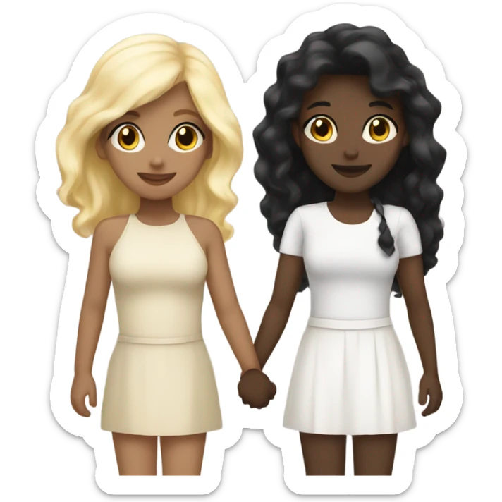 Blonde hair and black hair girls holding hands sticker