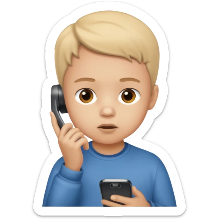 A child holds a phone in his hand, with cartoons on TV in the background sticker