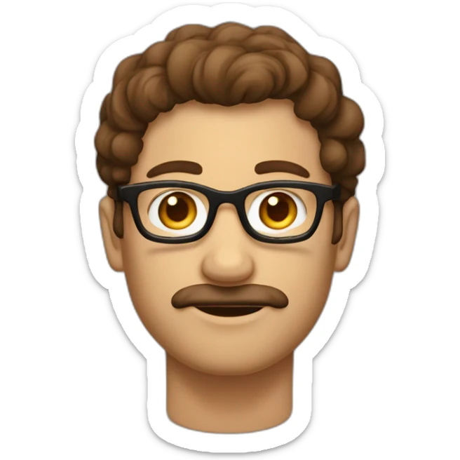 homme sans moustache avec des cheveux bruns bouclés et des lunettes rondes et des yeux marrons sticker