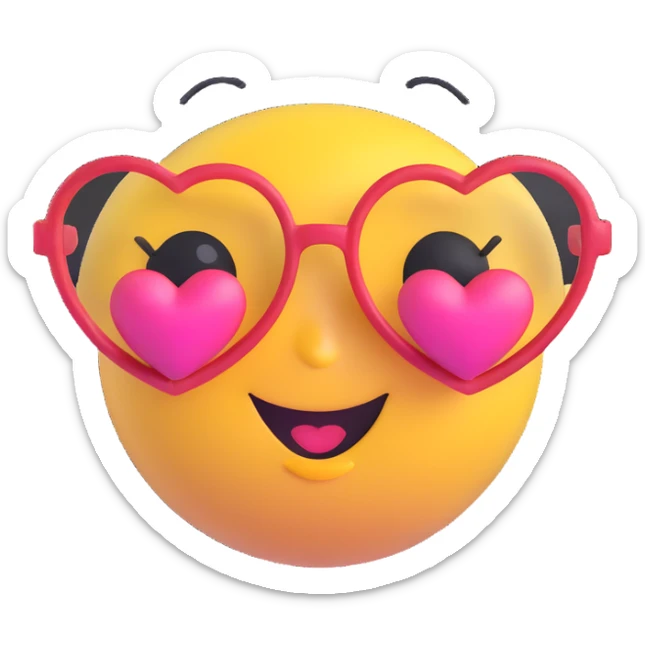 3D smiley emoji, large eyelashes, girly, heart-shaped glasses, blowing a kiss sticker